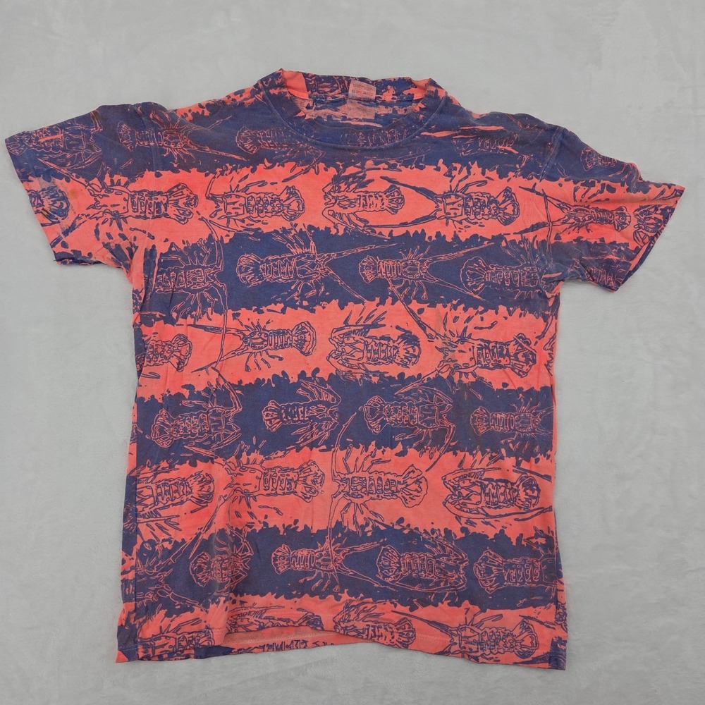 VTG 80s Lobster All Over Print AOP Shirt Sz Lg Stedman Single Stitch Faded